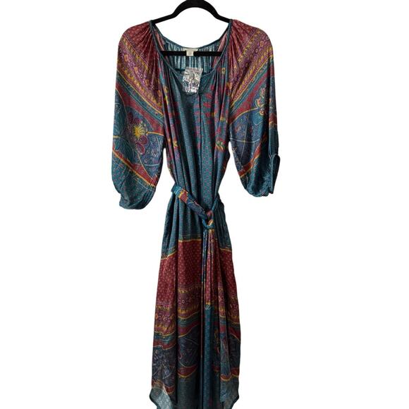 Sundance XL Boho Midi Maxi Dress Jewel Tone Modal Resort Wear Tie Waist NWT - Picture 2 of 7